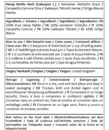 Herba Organica Hemp Nettle Herb Herbal Tea - Galeopsis Tetrahit L - Gal opsis T trahit Herbe Tisane 50g - Buy Online on GoSupps.com