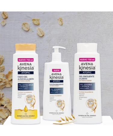 Avena Kinesia Alcohol Free Emollient Bath Gel for Sensitive and Atopic Skin - 100% Natural Oatmeal Hypoallergenic Formula - 750ml Bottle - Buy Online on GoSupps.com