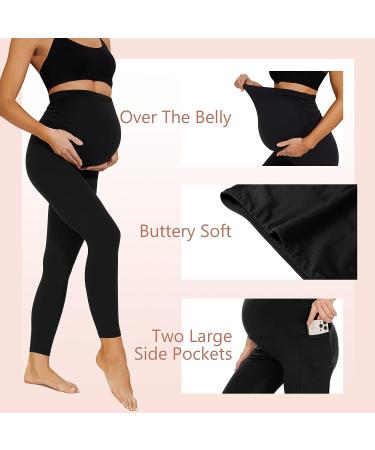 Highdays Women's Maternity Workout Leggings | Over The Belly Pregnancy Yoga Pants - Black, Medium - Buy Online on GoSupps.com