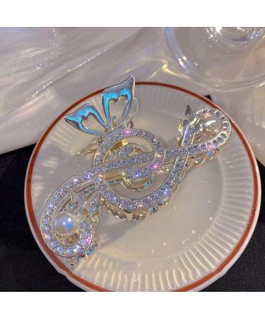 Women Elegant Music Clef Shape Hair Clips Glitter Rhinestone Pearls Decor Hairpins Shark Clip Party Headdress 03 (Color : 1) - Buy Online on GoSupps.com