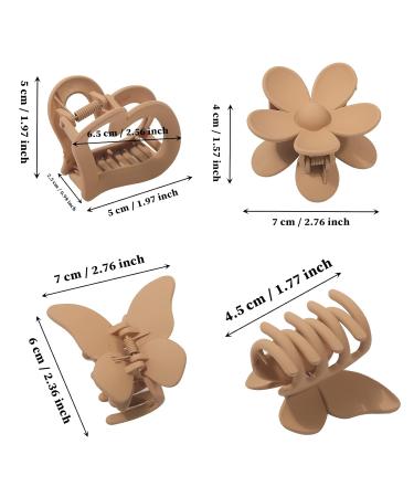6 Pcs Butterfly Flower Heart Hair Claw Clips - Non-Slip Matte Large Clips for Thick & Thin Hair - Light Coffee/Light Brown - Buy Online on GoSupps.com