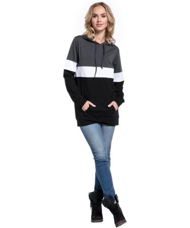 HAPPY MAMA Women's Nursing Hoodie 503p - Graphite/Off White/Black | Maternity Breastfeeding Top - Buy Online on GoSupps.com