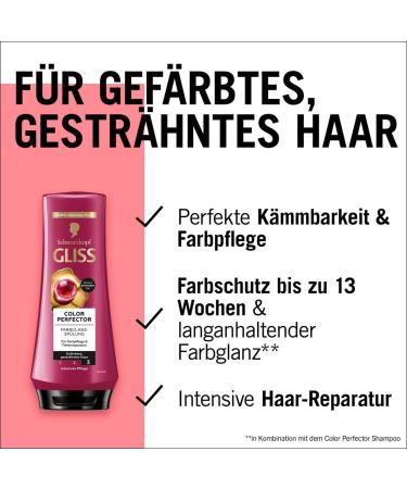 handle Gliss Color Perfector Conditioner 4 x 200 ml conditioner with hyaluronic complex & cranberry extract for highlights and colored hair offers color protection and radiant color shine 200 ml 4er Pack - Buy Online on GoSupps.com