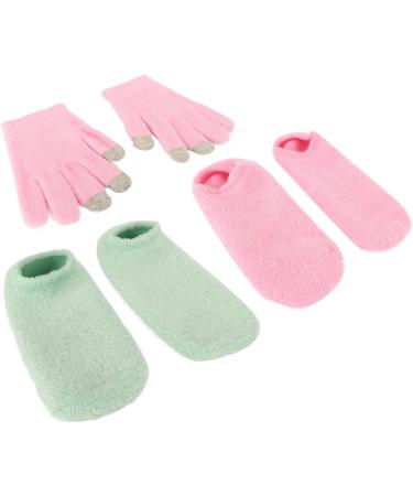 Qukaim Moisturizing Gel Gloves Socks Moisturizing Gel Gloves Socks Set Reusable Hydrating Gel Gloves Sock for Dry Cracked Skin Touch Screen Skin Care Repair Pink Green - Buy Online on GoSupps.com