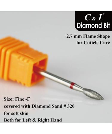 C & I Diamond Nail Drill Bit Flame Shape E-File Professional Cuticle Clean Drill Bit Improved Diamond Powder plus Tungsten Carbide Shank 3/32 (2.7 mm Fine -F) - Buy Online on GoSupps.com