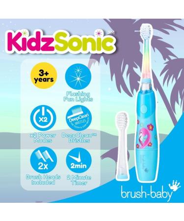 Brush Baby KidzSonic Electric Toothbrush for Kids 3+ Years - Gentle Vibration, Smart Timer, Disco Lights - Flamingo - Buy Online on GoSupps.com