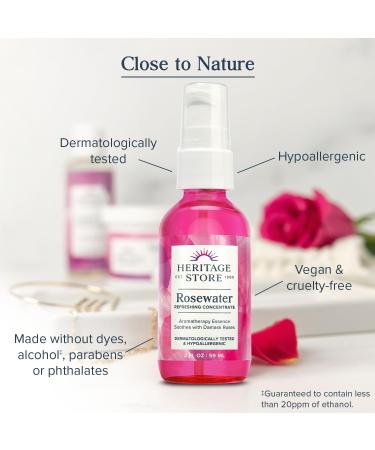 HERITAGE STORE Rosewater Concentrate - Hydrating Face Mist & Aromatherapy Essence with Damask Rose - Vegan Hypoallergenic 60-Day Guarantee - 2oz - Buy Online on GoSupps.com