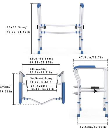 ABXTAO Bathroom Grab Bars Toilet Safety Rails Adjustable Surround Frame with Anti-Slip Arms for Assist Elderly Seat Support Bath Shower Grab Bars Blue - Buy Online on GoSupps.com