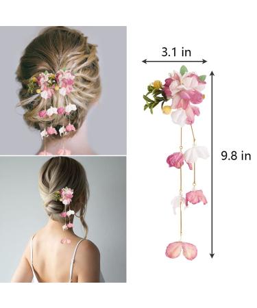 2pcs Pink Silk Flower Duckbill Clips - Tassel Barrettes for Stylish Hair Accessory | MGPFERD - Buy Online on GoSupps.com