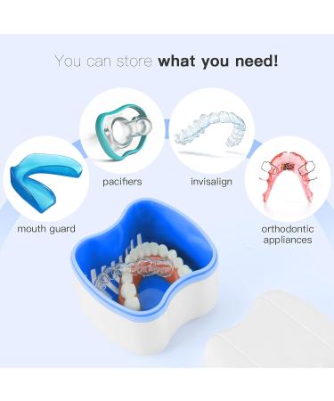 Denture Case Orthodontic Retainer Holder with Strainer & Lid (Blue) - Soaking Cup for Night Guard & Mouth Guard Cleaning - Buy Online on GoSupps.com