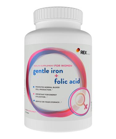 REX GENETICS Gentle Iron Bisglycinate - Fe 28 mg with Folic Acid - Folate Vitamin Tablets 30 Days | Slow-Release | Support Blood Builder | Enhanced Absorption | Prenatal | 1 Tablet Daily