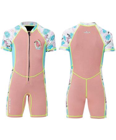 Wetsuit for Kids Girls Boys Neoprene Shorty Wet Suit Thermal Swimsuit 2.5MM 2MM, Neoprene or Spandex Sleeve Optional for Water Sports Height 46-48 ft/Weight 66-84 lb / 2XL 2mm Pink (Spandex Sleeves)