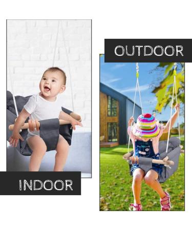 Baby Canvas Hanging Swing Seat - Secure Indoor & Outdoor Hammock Toy in Grey/Dark Grey - Buy Online on GoSupps.com