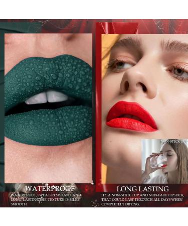 Dark Ruby Red Green Matte Liquid Lipsticks Set - Smudge Proof, Waterproof 24 Hour Long Lasting Matte Lipstick - 3Pcs Skull Face Makeup Kit - Buy Online on GoSupps.com