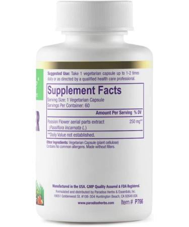 Buy Paradise Herbs European Passion Flower - 60 Vegetarian Capsules for Relaxation & Sleep - Buy Online on GoSupps.com