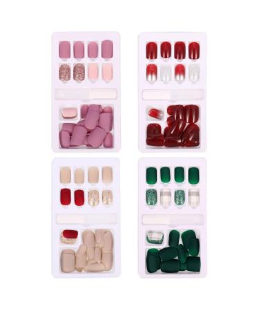Hugttt 120 Pieces Short False Nails Matte Fake Nails Artificial Nails Tips Press on Nails Full Cover Fingernails Set With Glue and Files Stick 12 Sizes 4 Style