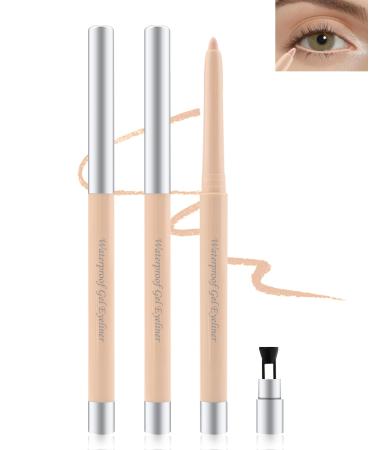 Nude Waterline Eyeliner Pencil Cream Gel Eyeliner Waterline Waterproof Smudge-Proof Long lasting Intense Color Retractable Eye Liner Brightener Pen with Sharpener Smooth Eye Makeup for women-2Pcs 03# Nude(2pcs)