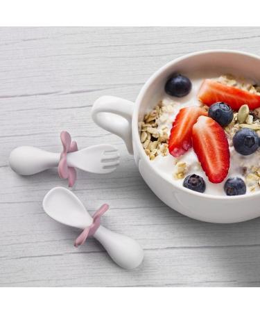 Vicloon Baby Fork and Spoon Set - Toddler Utensils for Self Feeding - White Flowers Design - Buy Online on GoSupps.com