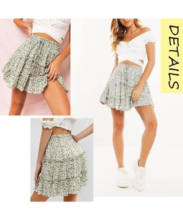 LAEMILIA Womens Floral Print Flared Mini Skater Skirt - Green - Buy Online on GoSupps.com