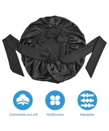 Satin Hair Bonnet for Sleeping - Jumbo Size Black Silk Bonnet for Long Curly Hair | Women's Tie Band Bonnet - Buy Online on GoSupps.com
