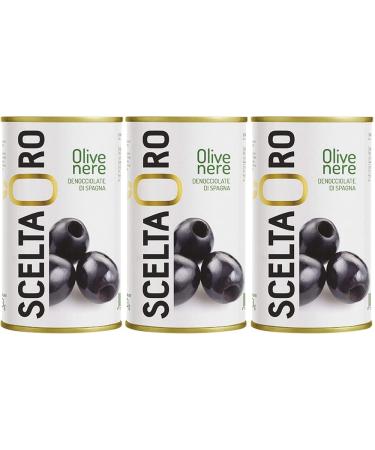 Scelta Oro - Spanish Pitted Black Olives in Brine (350g Pack of 3) | Packed in Italy