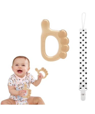 Mezrkuwr thumb silicone bite ring with a pacifier chain-sensory exploration and relief when teething with easy handle cute chops