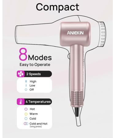 ANIEKIN Hair Blow Dryer - 110 000 RPM Fast Drying Ionic Dryer with Thermo Control & Quiet Operation | Magnetic Diffuser for Home & Travel - Pink - Buy Online on GoSupps.com