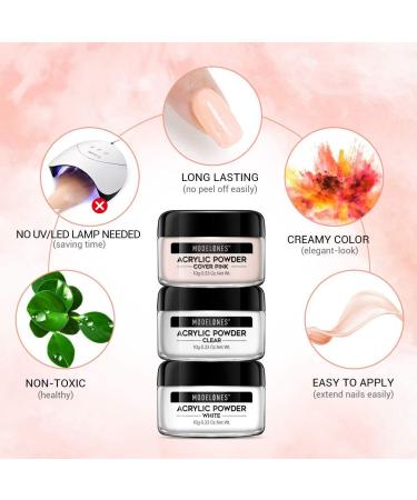 Modelones Acrylic Nail Kit - Acrylic Powder and Liquid Monomer with Nail Brush, Forms, 3 Colors - Perfect for Nail Extensions and 3D Manicures - Buy Online on GoSupps.com