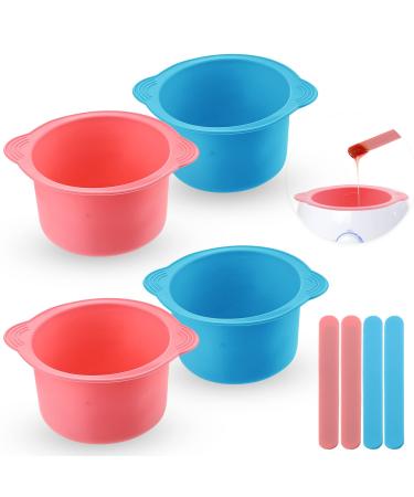 4PCS Silicone Wax Pot, Silicone Wax Warmer Liner, Easy to Clean Non-Stick Wax Pot Silicone Bowl Replacement, Reuse Wax Melt Warmer Liner With 4PCS Silicone Spatulas For Hair Removal,14 Oz