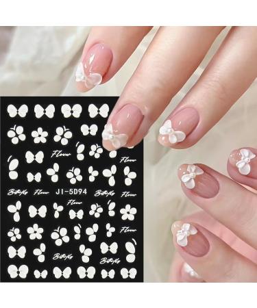 5D Embossed White Flowers Nail Stickers - Self-Adhesive Floral Decals for Spring Nail Art 3D Acrylic Manicure Decor & Rose Butterfly Designs | International Shipping - Buy Online on GoSupps.com