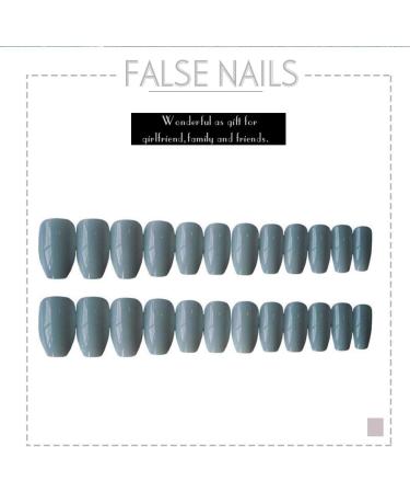 Glossy Coffin Press on Nails Gray Ballerina Full Cover Fake Nails Artificial Acrylic Medium False Nails for Women and Girls (24PCS) - Buy Online on GoSupps.com