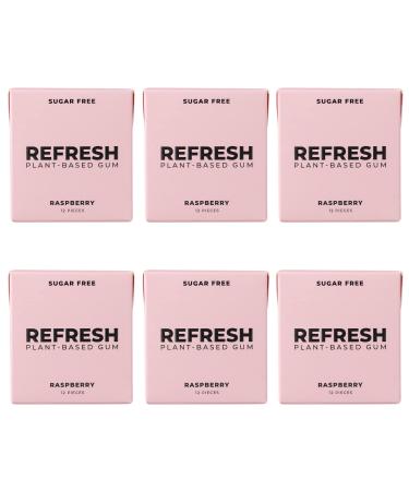 Refresh Gum Raspberry Sugar Free Chewing Gum - Xylitol Plant-Based Synthetic-Free Vegan & Non-GMO (6 Pack) Raspberry 2 count (Pack of 6)