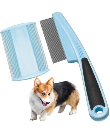 Eruinfang 2PCS Flea Comb for Cat Dog Fine Teeth Lice Combs Metal Head Pet Comb Tear Stain Remover Combs Grooming Comb for Dogs Cats Blue Green 18*4.5cm&8.8cm x 5cm - Buy Online on GoSupps.com