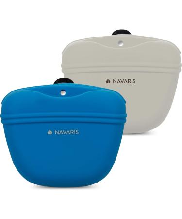 Navaris Silicone Dog Lining Bags - 2 Set Snack Bag with Clip & Magnet for Treats & Wet/Dry Food - Gray & Dark Blue - Buy Online on GoSupps.com