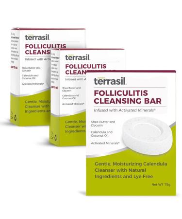 terrasil Folliculitis Soap Ingrown Hair Treatment Natural Soap Bar with Calendula for Folliculitis Relief 100% Pure Anti Itch Soap 3 pack 75gm Bars