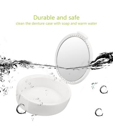 Round Denture Case with Sieve & Magnetic Mirror - Portable & Reusable Bathing Box for On-the-Go | White - Buy Online on GoSupps.com