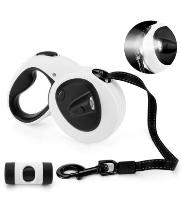 Xakay Retractable Dog Lead 5m/16ft Heavy Duty Dogs Extendable Leads with LED Light and Poop Bags Strong Reflective Nylon Tape for Medium Large Pets up to 50kg/110lbs One Button Brake&Lock Tangle-Free
