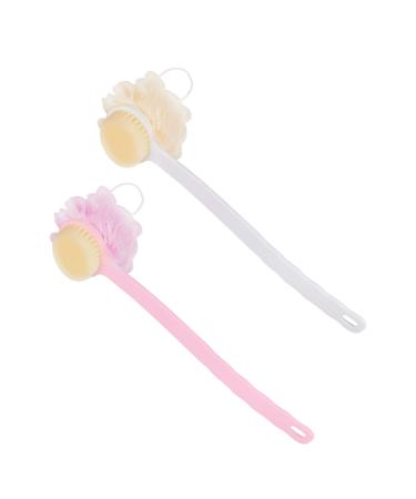 2-Pack 2-in-1 Loofah Back Scrubber for Shower Long Handle Bath Body Brush with Bristles and Loofah Sponge for Skin Exfoliating