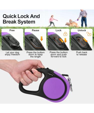 Taglory 5m Retractable Dog Leash for Medium & Large Dogs up to 45kg - Durable Anti-Slip Handle Safe Brake System - Purple | International Shipping Available - Buy Online on GoSupps.com