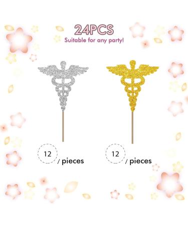 Set of 24 Nursing Cupcake Toppers Silver&Gold Glitter Scepter Cupcake Picks Nursing School Graduation Cake Decorations Nurse Birthday/Baby Shower Party Supplies - Buy Online on GoSupps.com