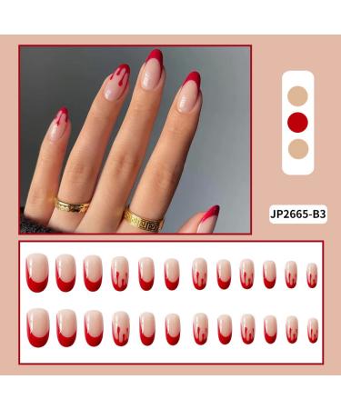 Shop Halloween Press on Nails - Medium Length Horror Bloody Fake Nails | Red French Tips Coffin Full Cover with Glue | 24Pcs for Halloween Party - Buy Online on GoSupps.com