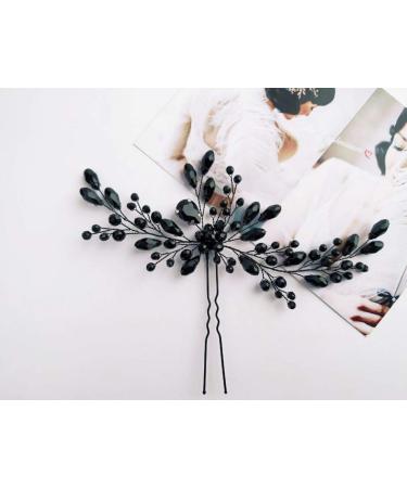 Beryuan Women's Rhinestone Hair Jewelry | Classic Black Crystal Flower Hairpin Clip for Weddings & Parties | Bride & Girl Hair Accessories Gift - Buy Online on GoSupps.com