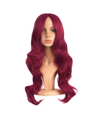 MapofBeauty 24 inch/60cm Charming Plastic Fiber Long Wavy Wig Women Party Full Wigs (Blood Red) - Buy Online on GoSupps.com