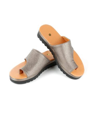 Faxiang Bunion Corrector Toe Correction Sandals Comfortable Soft PU Reduces Friction Relief Bunion Pain for Most People 7-7.5 US Khaki