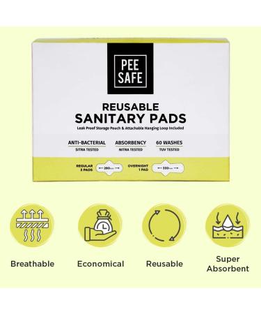 Pee Safe Reusable Sanitary Pads Bundle | Highly Absorbent & Skin Friendly | Includes 3 Regular Pads, 1 Overnight Pad, and Leak Proof Pouch | Lasts Up To 1 Year - Buy Online on GoSupps.com