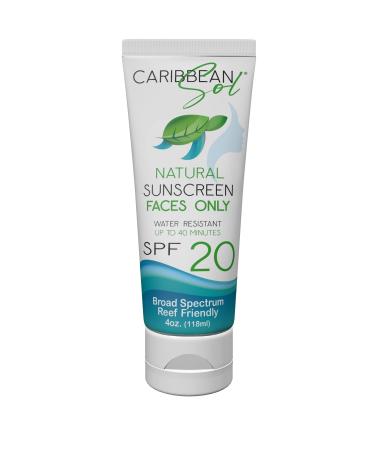 Caribbean Sol - Faces Only Natural Age Fighting Sunscreen - Natural Age Fighting Face Sunscreen Moisturizer for Daytime Facial Skin Sun Protection Suncream - SPF 20 4oz.