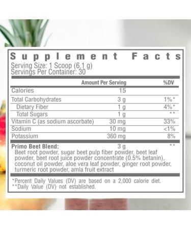 Consult Health Primo Beets - Beet Root Powder Drink Mix with Electrolytes - Nitrates to Support Circulation - Energy Boost - Ginger & Turmeric - Men & Women - Tropical Punch Flavor - 30 Servings - Buy Online on GoSupps.com