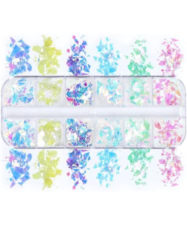 JMEOWIO Holographic Mermaid Nail Art Glitter - 12 Grids Gradient Iridescent Flakes for Summer Nail Decoration - Buy Online on GoSupps.com