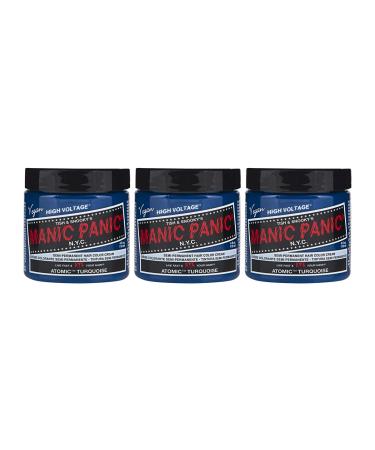 Manic Panic Atomic Turquoise Classic Creme Vegan Cruethy Free Semi Permanent Hair Dye 3 x 118ml Atomic Turquoise 118 ml (3 Series)