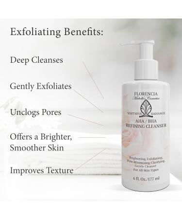Florencia AHA BHA Refining Cleanser - Gentle Daily Exfoliating Face Wash with Glycolic Salicylic Lactic Acid and Jojoba Beads - Pore Perfecting Facial Cleanser 6 oz - Buy Online on GoSupps.com